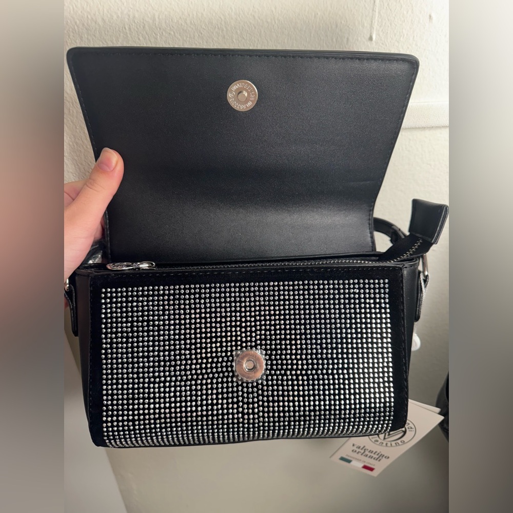 Valentino Orlandi Rhinestone crossbody vegan leather silver tone hardware NWT - Picture 10 of 14